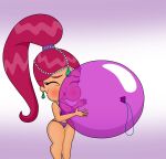 1girl aged_up big_breasts blowing blowing_balloon nick_jr. nickelodeon not_porn pink_hair purple_background purple_balloon purple_bra purple_lipstick shimmer_(shimmer_and_shine) shimmer_and_shine thick_thighs vanilladream34