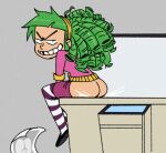 1girl ass bottomless fh gertrude_(i_hate_fairyland) green_hair i_hate_fairyland image_comics photocopying_butt prank printer skirt_down smile solo_female solo_focus stockings