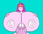 adventure_time futanari huge_penis hyper_breasts looking_at_viewer misaraya pink_nipples pink_skin princess_bonnibel_bubblegum princess_bubblegum turquoise_background