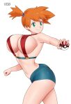  1girl alluring alternate_breast_size asymmetrical_hair back big_breasts blush creatures_(company) eyelashes game_freak gen_1_pokemon green_eyes gummslime hair_between_eyes hair_tie high_res holding holding_poke_ball kero2099 legs misty navel nintendo nipples orange_hair poke_ball poke_ball_(generic) pokemon pokemon_(anime) pokemon_(classic_anime) pokemon_(game) pokemon_rgby ponytail shirt short_hair short_shorts shorts side_ponytail sideboob smile suspenders thighs tied_hair 