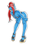 1girl 2d absurd_res alternate_costume anthro anthro_only ass bent_over blue_body blue_skin breasts colored_skin digital_drawing digital_media ear_fins eyepatch female_anthro female_only fins fish fish_girl full_body grey_swimsuit hair hair_over_one_eye head_fins high_res leaning_forward long_hair marine medium_breasts monster monster_girl nipple_bulge nipples non-mammal_breasts ponytail red_eyebrows red_hair sandals sharp_teeth simple_background slingshot_swimsuit slit_pupils solo_anthro solo_female standing swimsuit teeth thighs toshinoshin undertale undertale_(series) undyne video_game_character video_games white_background yellow_eyes yellow_sclera