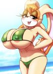  1girl anthro bikini female female_only furry gigantic_breasts huge_breasts lagomorph lipstick michiyoshi milf nipples_visible_through_clothing sega sexy solo sonic_(series) vanilla_the_rabbit water 