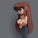  bare_shoulders big_breasts brown_hair coolerinker inker_comics inkershike mona_(inker_comics) nipples original_character pants topless topless_female 