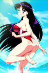  1girl 1girl 1girl alluring ass bare_legs beach big_breasts bikini bishoujo_senshi_sailor_moon black_hair blush bubble_butt danmakuman female_only licking_lips long_hair looking_at_viewer one-piece_bikini purple_eyes rei_hino seaside swimsuit voluptuous water wink 