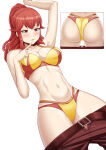  1girl 1girl alluring alternate_costume anna_(fire_emblem) anna_(fire_emblem_awakening) big_breasts bikini cleavage female_only fire_emblem fire_emblem_awakening nintendo official_alternate_costume ponytail red_bikini red_eyes red_hair red_swimsuit saikunartworks swimsuit yellow_bikini yellow_swimsuit 