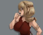  1girl astrid_hofferson bare_shoulders big_breasts blue_eyes breasts coolerinker ear female_focus female_only fingers hair hair_between_eyes hair_braid head_turned how_to_train_your_dragon inker_comics inkershike long_hair looking_at_viewer non-nude nose simple_background sleeveless_shirt viking 