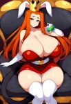 ai_generated dan16369336 dress green_eyes huge_breasts orange_hair original original_character rabbit_ears red_dress sam_(totally_spies) tail throne totally_spies twitter_link