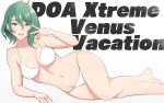 1girl ahoge alluring bikini copyright_name dead_or_alive dead_or_alive_6 dead_or_alive_xtreme dead_or_alive_xtreme_venus_vacation green_eyes green_hair konishiki_(52siki) medium_breasts mole mole_under_eye multicolored_hair pin_up streaked_hair swimsuit tagme tamaki_(doa) v white_background white_bikini