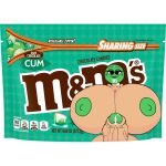 bearalphar34fan_v2 candy cum food food_creature futanari green_(m&m) huge_penis hyper_breasts looking_at_viewer m&m's packet tagme tan_skin white_background