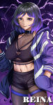  1girl 1girl abs alluring athletic_female big_breasts black_and_purple_hair cleavage female_abs female_only fit_female jacket namco reina_(tekken) shorts sports_bra tekken tekken_8 yui_toshiki 