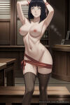  1girl big_breasts black_hair boruto:_naruto_next_generations grey_eyes hinata_hyuuga milf naruto nude pussy ribbon_around_body silf tagme thighhigh_socks 