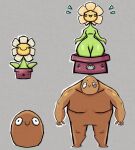  1boy 1boy1girl 1girl big_ass big_men big_muscles big_thighs flower flower_on_head green_skin grey_background marigold_(pvz) plants_vs_zombies small_breasts wallnut_(pvz) 