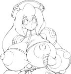  1girl areola areolae_visible_through_clothing armor belt beret big_areola big_areolae big_breasts bimbo black_and_white breasts breasts_visible_through_clothing desuroguma female_only female_solo gigantic_breasts gigantic_nipples hat huge_breasts huge_nipples iris_(mega_man) long_hair mega_man mega_man_x monochrome nipples nipples_visible_through_clothing robot robot_girl sketch skirt solo_female top_half upper_body 