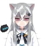 1girl 1girl animal_ears cum facial grey_hair nachoneko red_eyes