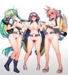 1girl 3_girls animal_ear_fluff animal_ears bangs big_breasts blush boots breasts brown_hair clavicle dragon_horns fate/extra fate/grand_order fate_(series) female_pubic_hair fox_girl fox_tail goggles goggles_on_head gradient_hair green_hair high_resolution horns kitsunemimi kiyohime_(fate) long_hair looking_at_viewer multicolored_hair multiple_girls multiple_horns navel nipples nude open_mouth osakabe-hime_(fate) osakabehime_(fate) ponytail pubic_hair purple_eyes rubber_boots sandals sidelocks ski_goggles smile tail tamamo_no_mae_(fate) tied_hair twin_tails very_long_hair wisespeak yellow_eyes