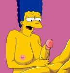 breasts erection evilweazel_(artist) gif handjob huge_penis marge_simpson nipple_piercing nude the_simpsons