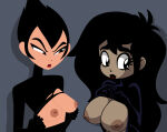 1girl 2_girls areola ashi_(samurai_jack) big_breasts black_hair breast_size_difference coolerinker crossover emma_fairfax female_only high_resolution inker_comics inkershike long_hair looking_away medium_breasts medium_hair melinda_(unicorn:_warriors_eternal) multiple_girls nipples samurai_jack unicorn:_warriors_eternal