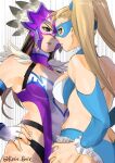  2_girls bandai_namco blonde blonde_hair breasts brunette capcom hands_on_hips jaycee julia_chang long_hair luchadora mask masked masked_female mika_nanakawa namco namco_bandai rainbow_mika rosie_rosie_(artist) street_fighter tekken tekken_tag_tournament_2 twitter wrestling wrestling_attire wrestling_gear wrestling_mask wrestling_outfit 