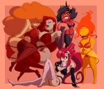 1girl 5girls adventure_time ass bedroom_eyes bra coolerinker crossover demon demon_girl feet female_only fire_hair flame_hair flame_princess full_body helluva_boss inker_comics inkershike jessica_rabbit lingerie looking_at_viewer millie_(helluva_boss) navel orange_skin powerpuff_girls red_background red_hair red_skin sara_bellum stockings stockings tengen_toppa_gurren-lagann who_framed_roger_rabbit yoko_littner