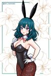  1girl alluring alternate_costume big_breasts blue_eyes bunny_ears bunny_girl bunnysuit byleth_(fire_emblem) byleth_(fire_emblem)_(female) female_only fire_emblem fire_emblem:_three_houses looking_at_viewer nintendo rein_creamsoda teal_hair year_of_the_rabbit 