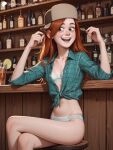 1girl ai_generated bar drink freckles freckles_on_face gravity_falls hat jen_ai orange_hair red_hair shirt sitting sitting_on_chair smile solo_female source teen teeth wendy wendy_corduroy