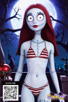  1girl ai_generated bikini breasts clothing colored_skin cross female_only full_moon graveyard lipstick littlehentai long_hair looking_at_viewer makeup moon navel night night_sky nightmare_before_christmas outside qr_code red_bikini red_hair red_lips sally_(nightmare_before_christmas) savitar side-tie_bikini_bottom sky small_breasts smile standing stitched_face stitches striped striped_bikini swimsuit tombstone tree zombie 