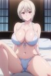  1girl 1girl accurate_art_style alluring arisato_yu big_breasts bikini cleavage female_only nakiri_alice pin_up shokugeki_no_souma white_bikini white_hair 