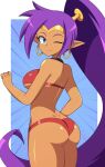  1girl abysswatchers almost_nude ass bikini black_woman blue_eyes breasts dark-skinned dark-skinned_female dark_skin earrings gold high_res jewelry medium_breasts ponytail purple_hair red_bikini red_outfit red_swim_trunks shantae shantae:_half-genie_hero shantae_(series) shantae_and_the_pirate&#039;s_curse shantae_and_the_seven_sirens skinny skinny_female skinny_girl skinny_legs skinny_waist swimsuit thin thin_female thin_waist 