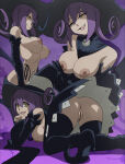  1girl anus ass bent_over big_breasts blair_(soul_eater) bottomless breasts coolerinker cute_fangs fangs functionally_nude grin inker_comics inkershike looking_at_viewer nipples presenting_breasts presenting_pussy purple_background purple_hair pussy pussy seductive sharp_teeth smile smug soul_eater stockings tagme thigh_high_boots topless witch witch_hat yellow_eyes 