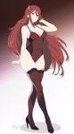  1girl alluring cleavage cordelia_(fire_emblem) fire_emblem fire_emblem_awakening high_heels lingerie medium_breasts milf r3dfive red_eyes red_hair solo_female stockings stockings thighs 