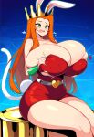 ai_generated dan16369336 dress green_eyes huge_breasts orange_hair original original_character rabbit_ears red_dress twitter_link