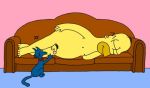  black_cat_(animal) homer_simpson sleep snowball_(character) snowball_2 the_simpsons yellow_skin 