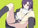 1girl apron blush cross footwear itsumo_nokoru kannagi namaeha_(pixiv77217) panties pomelocandy purple_hair pussy_juice skirt skirt_lift socks solo spread_legs sweat uncensored underwear zange