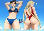  2_girls 2girls alluring ass ass_grab big_ass bikini cammy_white capcom chun-li female female_abs female_only non-nude one-piece_swimsuit raidouzero street_fighter swimsuit uncensored water 