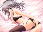 1girl 800x600 akane-iro_ni_somaru_saka ass bed black_bra black_panties blue_eyes blush bow bow_bra bra clothed_masturbation game_cg izumi_tsubasu katagiri_yuuhi lingerie long_hair lying masturbation masturbation_through_clothing on_bed panties pillow pillows short_hair side-tie_panties silver_hair solo thighhighs underwear underwear_only untied untied_panties yuuhi_katagiri