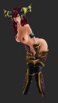 alexstrasza armlet armor ass breasts erect_nipples gauntlets glowing_eyes hairband horns jewelry large_breasts leaning_forward long_hair nipples red_hair thigh_boots thighhighs topless warcraft world_of_warcraft yellow_eyes