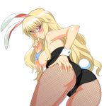  1girl a1 animal_ears ass blonde_hair blush breasts bunny_ears bunny_girl bunnysuit eleanor eleanor_albertine_le_blanc_de_la_blois_de_la_valliere fishnet_pantyhose fishnets glasses large_breasts pantyhose pink_eyes solo zero_no_tsukaima 