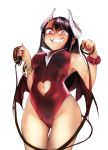 1girl alternate_costume black_hair blush breast_grab cosplay dark_skin demon_girl demon_wings female_only horns ijiranaide_nagatoro-san leotard long_hair medium_breasts nagatoro nagatoro_hayase revealing_clothes solo_female wings