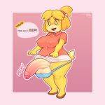  1futa 1girl accidental_exposure animal_crossing anthro balls big_balls big_breasts big_penis blonde_hair bottomwear breasts canid canine canis clothing domestic_dog frumples ftg_crossgender fti_crossgender futanari genitals gynomorph hair huge_cock intersex isabelle_(animal_crossing) mammal nintendo panties penis skirt solo_futa underwear video_games 