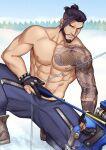 1boy hanzo_(overwatch) kienbiu male male_nipples male_only muscular_male overwatch solo_male yaoi yaoi