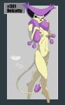  2012 belly breasts collaboration delcatty digitigrade feline female midriff mingchee navel nipples notorious84 nude pinup plain_background pokemon pokemorph red_eyes smile solo standing the_pokedex_project 