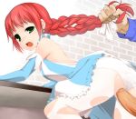 censored earrings erobot female green_eyes hair hair_pull jewelry male/female mascots open_mouth panties panties_aside pigtails red_hair short_twintails solo_focus twin_tails underwear vaginal wendy's wendy_(wendy's) white_panties