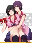  2_girls babe bakemonogatari black_hair blue_eyes blush friends hanekawa_tsubasa hitagi_senjougahara love monogatari_(series) multiple_girls open_mouth purple_eyes purple_hair school_uniform senjougahara_hitagi short_hair tsubasa_hanekawa yuri 