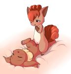 animal_ears anthrofied barefoot blush eevee feet furry no_humans pawpads paws pokemon pussy soles tail toes tribadism vulpix wink yuri