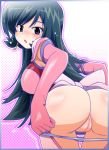 1girl ass bent_over breasts elbow_gloves erect_nipples fat_mons female from_behind gloves kotona_elegance large_breasts long_hair looking_back panties panty_pull pussy ryuu_ryuu shirt solo standing uncensored underwear undressing zoids zoids_genesis