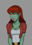 1girl big_breasts breasts comic_book_character female_focus freckles green_skin high_res long_hair martian megan_morse miss_martian orange_eyes patreon patreon_paid patreon_reward red_hair solo_female something_unlimited sunsetriders7 superheroine tagme teen