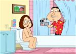 ass breasts erect_nipples family_guy filming glasses glenn_quagmire meg_griffin nude sitting_on_toilet thighs