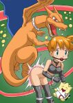  1girl 2boys angry ball_gag big_dom_small_sub bondage bondage_outfit boots charizard charizard_(pokemon) cheering claws collar_and_leash crying crying_with_eyes_open egg fetish gloves green_eyes handcuffed handcuffs happy leaning leaning_forward legwear misty misty_(pokemon) mouth_gag mouth_open orange_hair orange_skin pokemon presenting_pussy pussy red_eyes sad spanking spiked_collar tail tiny togepi whip wings yellow_skin young 