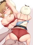 1boy 1girl atelier_(series) atelier_ryza big_breasts brown_hair clothed_sex doggy_position high_resolution kimoshi nipples red_bra red_shorts reisalin_stout shiny_skin short_shorts shorts_aside taken_from_behind torn_clothes uncensored underwear vaginal vaginal_sex