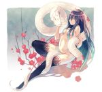  1girl 2013 breasts censor_hair chinese_zodiac female gradient_hair hair_censor hirano_katsuyuki long_hair looking_at_viewer monster_girl multicolored_hair navel new_year nude original sideboob snake snake_(chinese_zodiac) solo yellow_eyes 